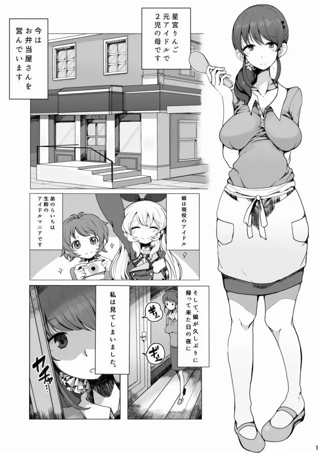 【エロ同人誌】星宮りんごは娘の星宮いちごが息子のショタに夜這いされ近親相姦で中出しされている所を見てしまう！息子に性教育でオナニーを教えフェラで顔射させるとそのまま生ハメセックスされてしまう！【アイカツ！】